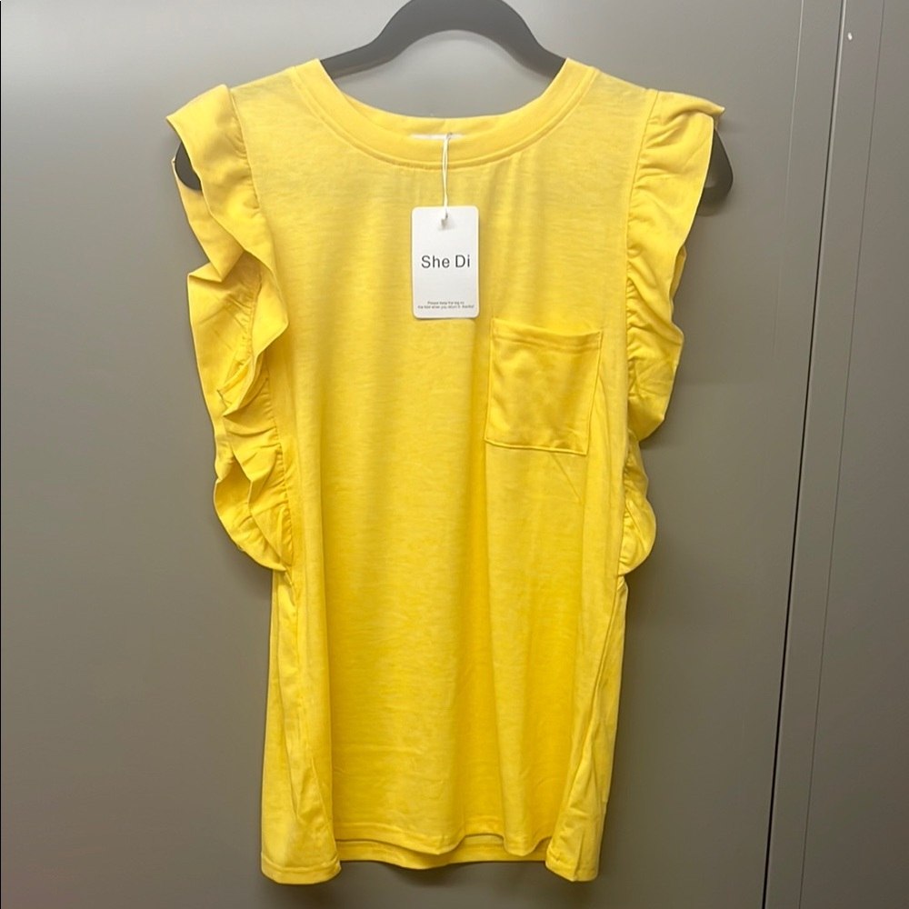 NWT Vibrant Yellow Sleeveless Ruffled Blouse